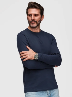 Longsleeve męski BASIC z okrągłym dekoltem - granatowy V2 - Rozmiar: S Ombre Clothing
