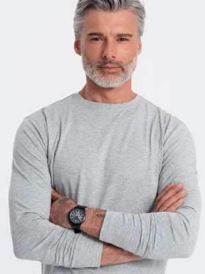 Longsleeve męski BASIC z okrągłym dekoltem - szary melanż V3 - Rozmiar: XXL Ombre Clothing