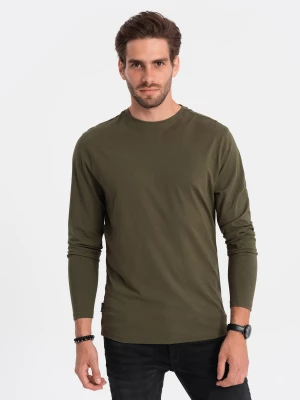 Męski longsleeve  BASIC z okrągłym dekoltem - ciemnooliwkowy V7 OM-LSBL-0106
 -                                    S