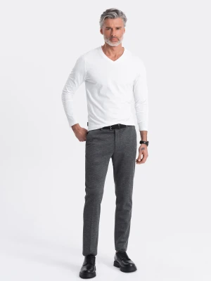 Longsleeve męski bez nadruku z dekoltem w serek - biały V3 - Rozmiar: XL Ombre Clothing