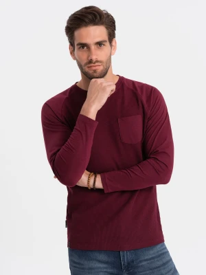 Longsleeve męski o strukturze "wafla" - bordowy V6 - Rozmiar: XL Ombre Clothing