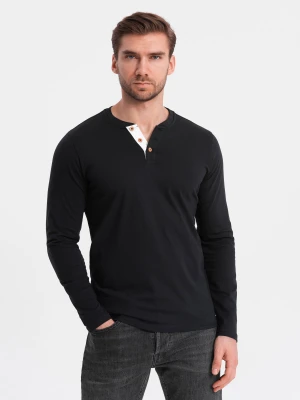 Longsleeve męski z guzikami przy dekolcie - czarny V4 - Rozmiar: S Ombre Clothing