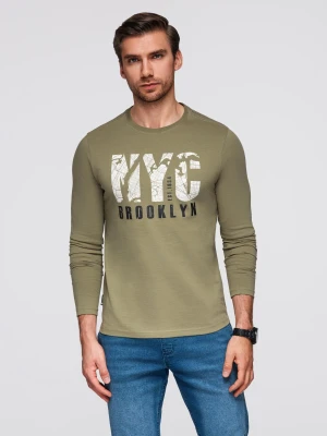 Longsleeve męski z miejskim nadrukiem – oliwkowy V1 - Rozmiar: XL Ombre Clothing