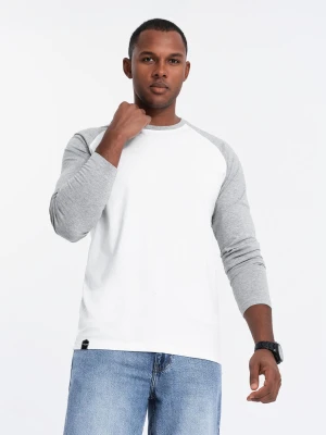 Longsleeve męski z raglanowymi kontrastowymi rękawami – biało-szary V5 OM-LSCL-0105
 -                                    S Ombre