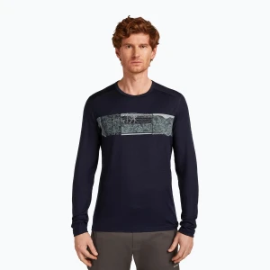 Longsleeve termoaktywny męski icebreaker Merino 200 Oasis Crewe Elevation Line midnight navy