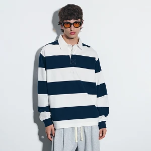 Longsleeve w paski z kołnierzykiem i haftem ADMOR House