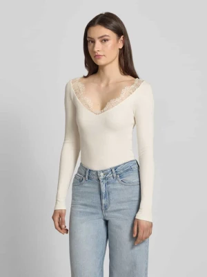 Longsleeve z dekoltem w serek i koronką Gina Tricot