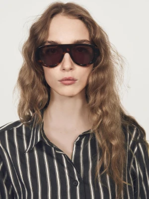 Loose-Fitting Striped Shirt - Czarny - - Massimo Dutti - Female