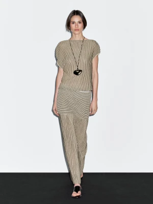 Loose Pleated Pleated Top With Marbled Detail - Beżowy - - Massimo Dutti - Female