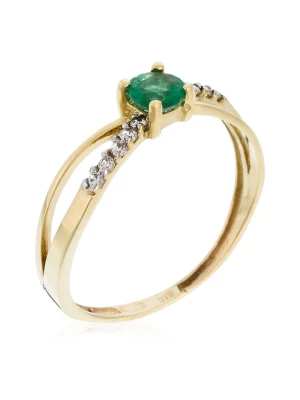L'OR by Diamanta Złoty pierścionek "So Green" z cyrkoniami i szmaragdem rozmiar: 54