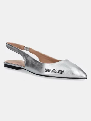 Love Moschino baleriny skórzane kolor srebrny z odkrytą piętą JA11021G1MIF0902