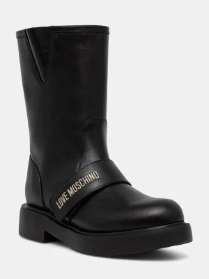 Love Moschino botki na płaskim obcasie damskie skórzane czarny