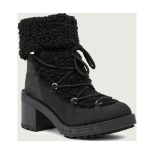 Love Moschino Botki na słupku shearling | z dodatkiem skóry