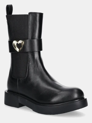 Love Moschino botki skórzane damskie kolor czarny na płaskim obcasie JA24044G1NIA0000