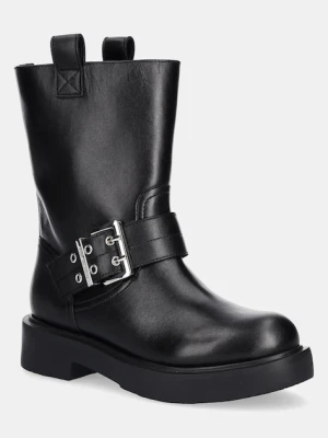 Love Moschino botki skórzane damskie kolor czarny na płaskim obcasie JA24064G1NIA000A