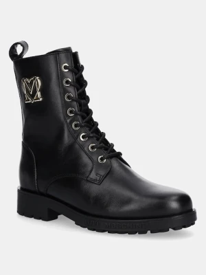 Love Moschino botki skórzane damskie kolor czarny na płaskim obcasie JA24254G0NIA0000