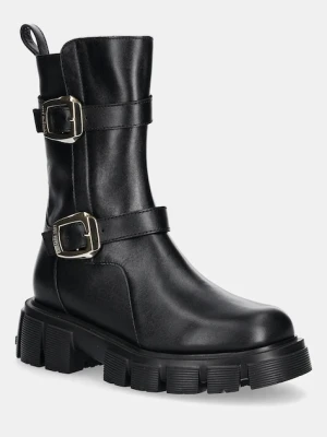 Love Moschino botki skórzane damskie kolor czarny na platformie JA24095G1NIA0000