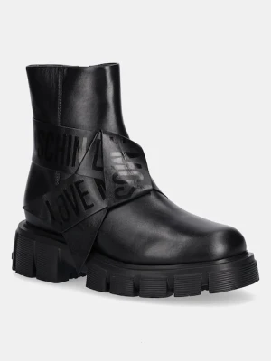 Love Moschino botki skórzane damskie kolor czarny na platformie JA24115G1NIAX000