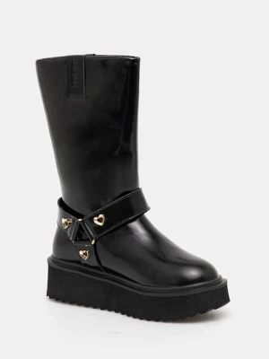 Love Moschino botki skórzane damskie kolor czarny na platformie JA24476I0NJD0000
