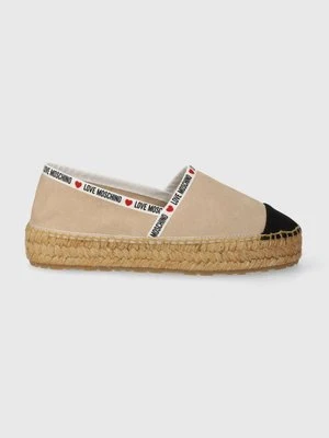 Love Moschino espadryle zamszowe kolor beżowy na platformie JA10553G0IIG0131