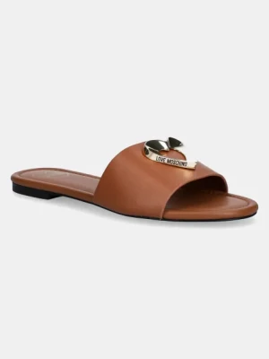 Love Moschino klapki skórzane damskie kolor brązowy JA28161G0MIA0201