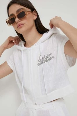 Love Moschino koszula z domieszką lnu kolor biały