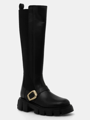 Love Moschino kozaki damskie kolor czarny na płaskim obcasie JA26015G1NIA0000