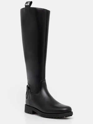 Love Moschino kozaki skórzane damskie kolor czarny na płaskim obcasie JA26064G0NIA0000