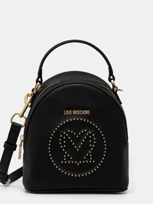 Love Moschino plecak skórzany damski kolor czarny mały z aplikacją JC4069PP1