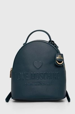 Love Moschino plecak skórzany damski kolor turkusowy mały gładki JC4116PP1LL1000A