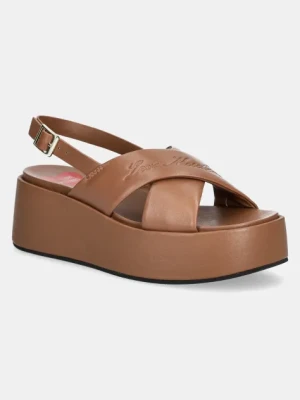 Love Moschino sandały skórzane damskie kolor brązowy na platformie JA16187I0MIA0201