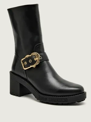 Love Moschino Skórzane botki na słupku