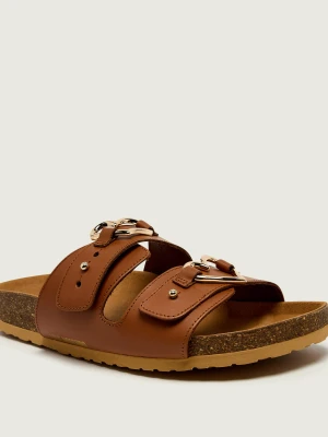 Love Moschino Skórzane klapki brązowy