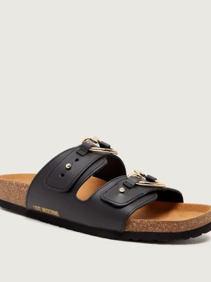 Love Moschino Skórzane klapki czarny