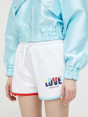 Love Moschino szorty damskie kolor biały z nadrukiem high waist