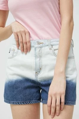 Love Moschino szorty jeansowe damskie kolor niebieski wzorzyste high waist