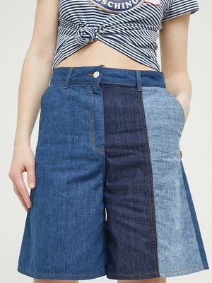 Love Moschino szorty jeansowe damskie kolor niebieski wzorzyste high waist