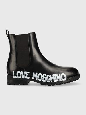 Love Moschino sztyblety skórzane damskie kolor czarny na płaskim obcasie