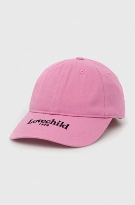 Lovechild czapka z daszkiem bawełniana kolor różowy z nadrukiem