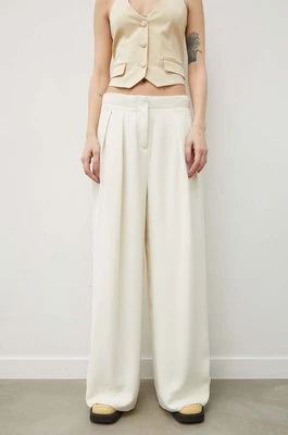 Lovechild spodnie damskie kolor beżowy szerokie high waist 24-2-548-2009