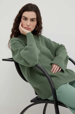 Lovechild sweter wełniany damski kolor zielony