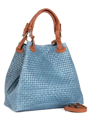 Lucca Baldi Skórzany shopper bag w kolorze błękitno-jasnobrązowym - 37 x 45 x 15 cm rozmiar: onesize