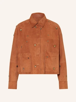 Luisa Cerano Kurtka Skórzana Z Ozdobnymi Kamykami braun