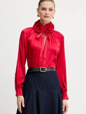 Luisa Spagnoli bluzka jedwabna damska kolor czerwony z aplikacją 542316