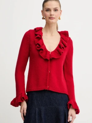 Luisa Spagnoli kardigan wełniany damski kolor czerwony ciepły 100274