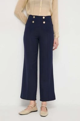 Luisa Spagnoli spodnie bawełniane kolor granatowy proste high waist