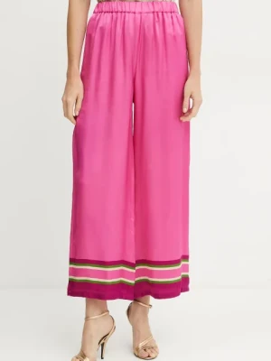 Luisa Spagnoli spodnie jedwabne damskie kolor różowy szerokie high waist 542106
