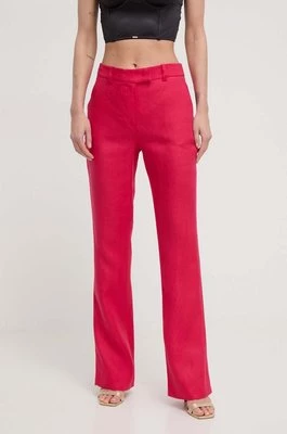 Luisa Spagnoli spodnie lniane kolor różowy proste high waist