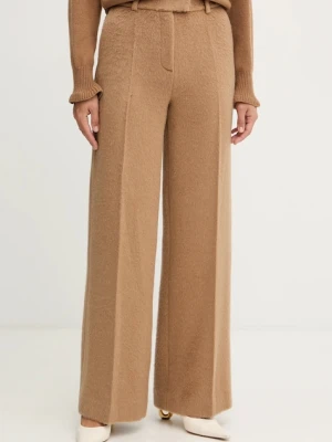 Luisa Spagnoli spodnie wełniane damskie kolor beżowy szerokie high waist 542647