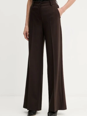 Luisa Spagnoli spodnie wełniane damskie kolor brązowy szerokie high waist 542476
